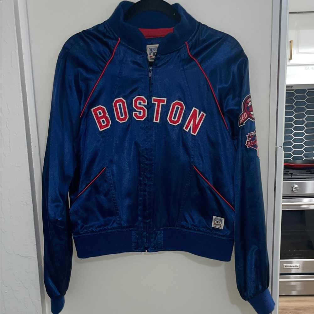 Cooperstown Collection Boston Red Sox Blue Satin Jacket with Pockets | L